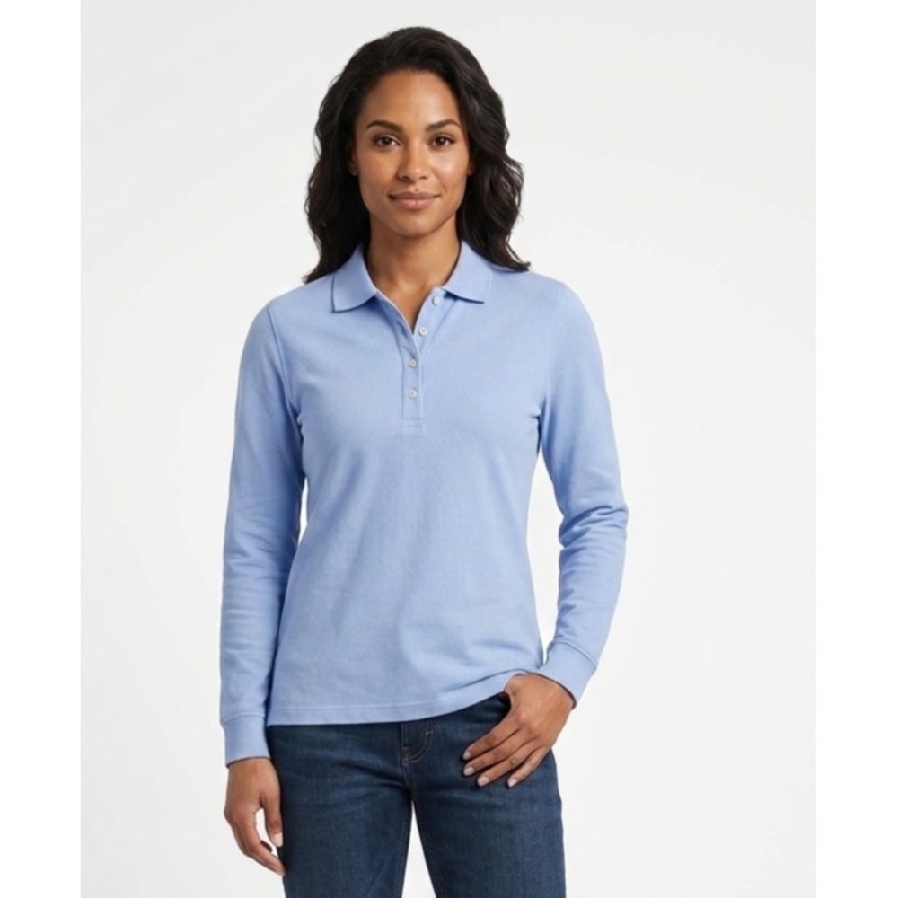 IZOD Polo Shirt Womens 2XL Light Blue Stretch Long Sleeve Slit Hem Preppy NEW